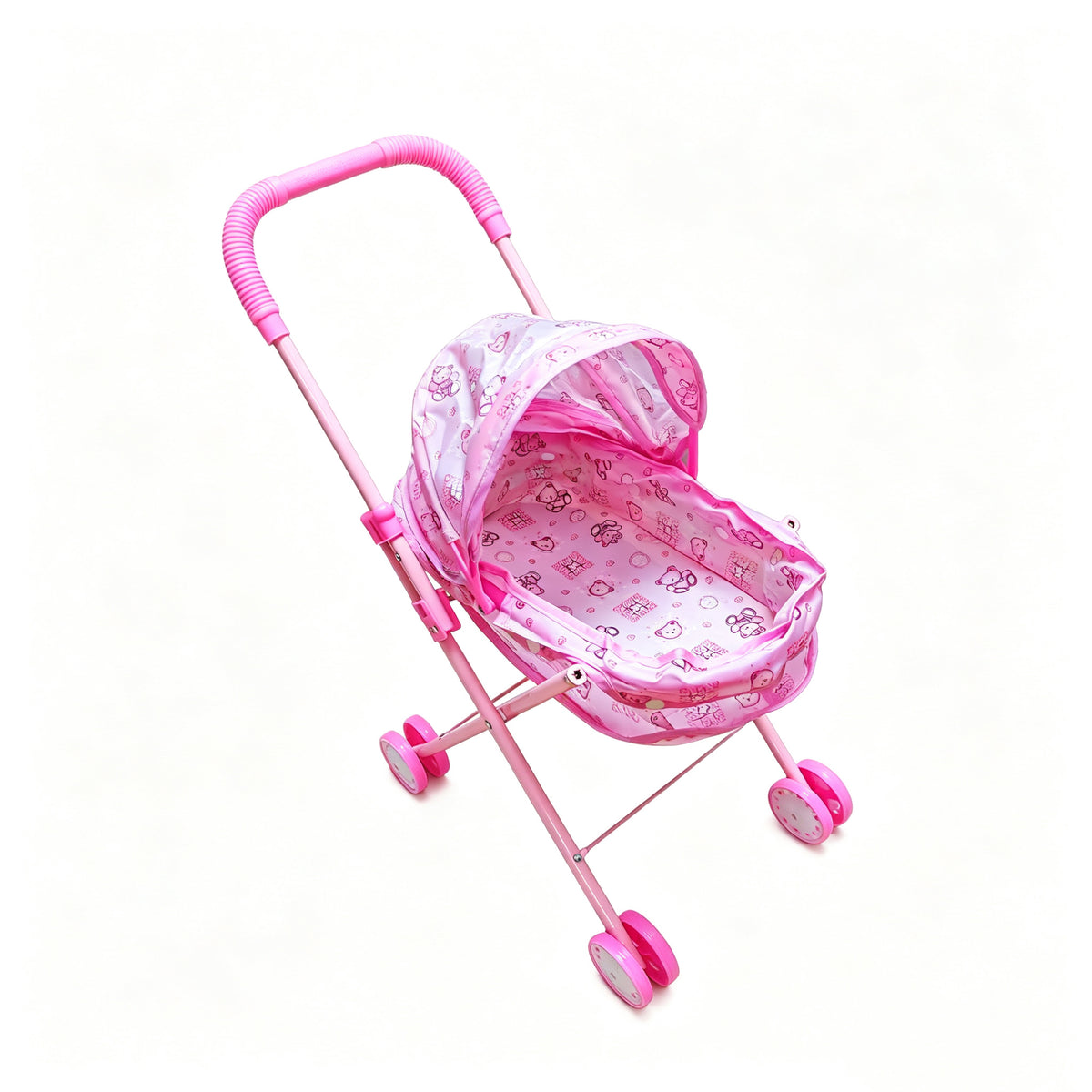Cochecito de muñecas realista de 4 ruedas, carrito con mango y capota ajustables, cochecito de juguete seguro para niñas de más de 3 años