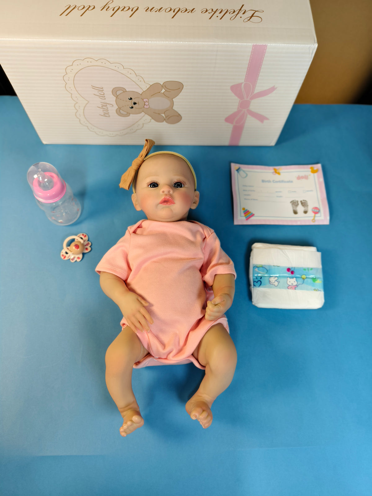 Bebé reborn niña de cuerpo completo de vinilo de 18 pulgadas/45 cm: muñeca anatómicamente correcta e impermeable de 49 cm con cabello pintado a mano