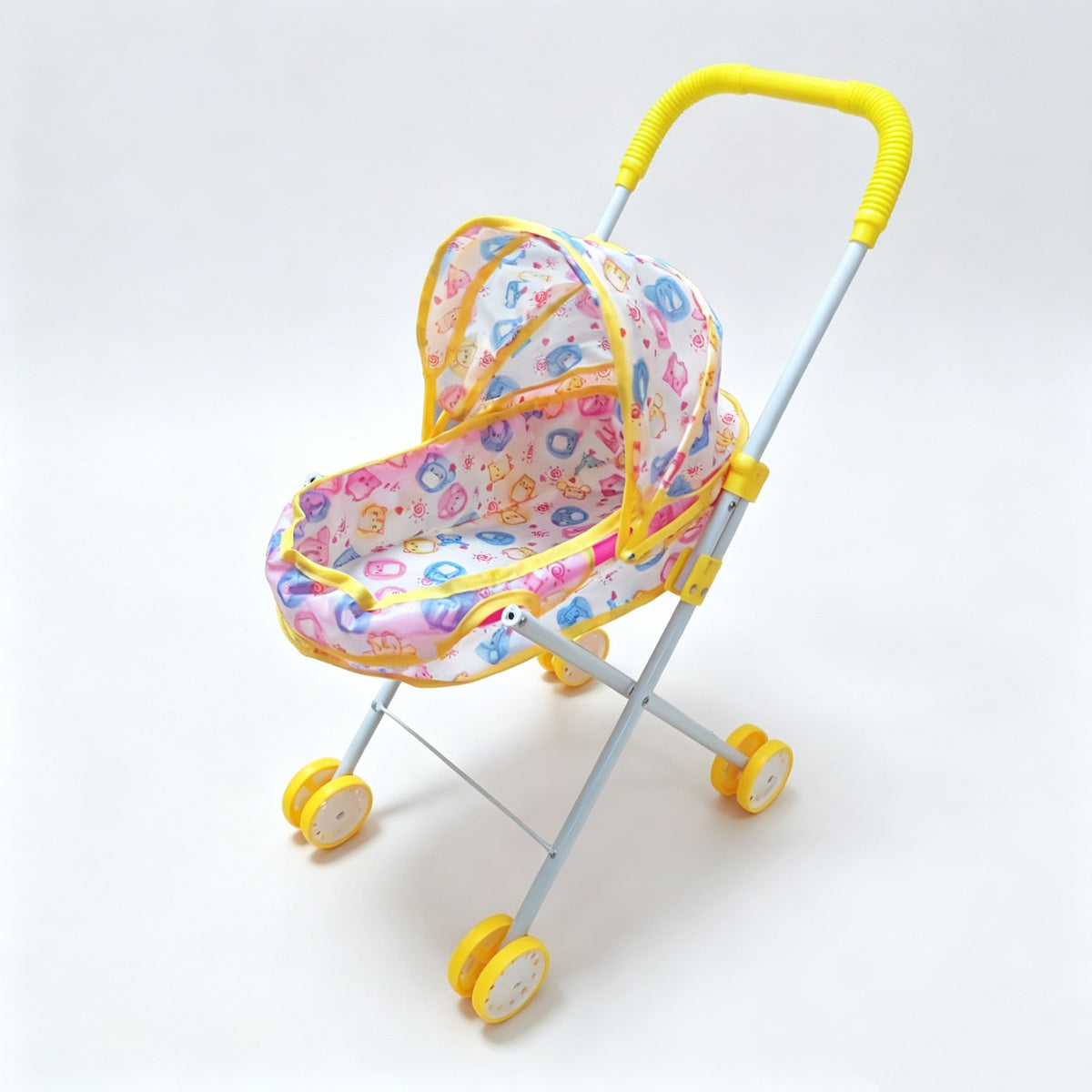 Cochecito de muñecas realista de 4 ruedas, carrito con mango y capota ajustables, cochecito de juguete seguro para niñas de más de 3 años