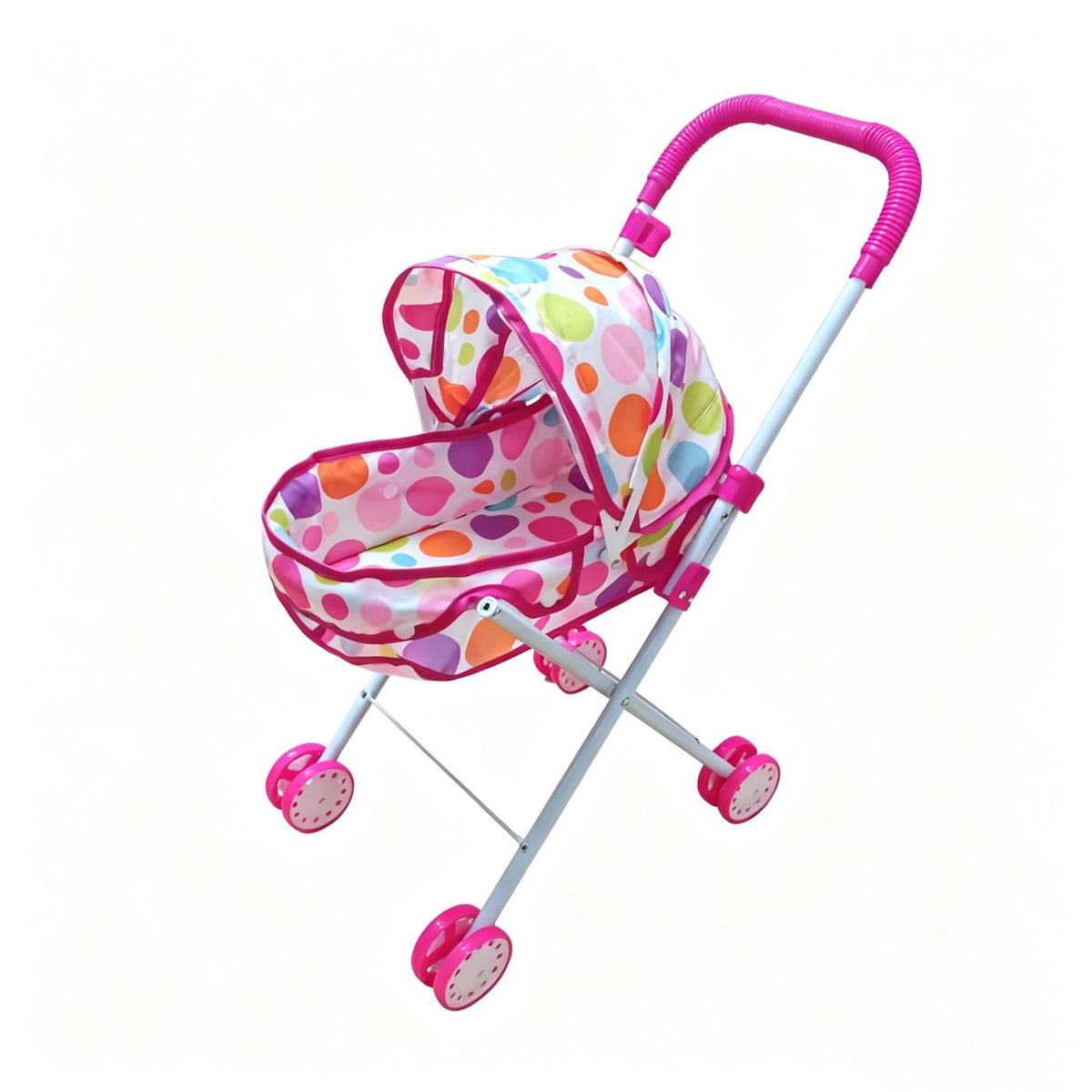 Cochecito de muñecas realista de 4 ruedas, carrito con mango y capota ajustables, cochecito de juguete seguro para niñas de más de 3 años