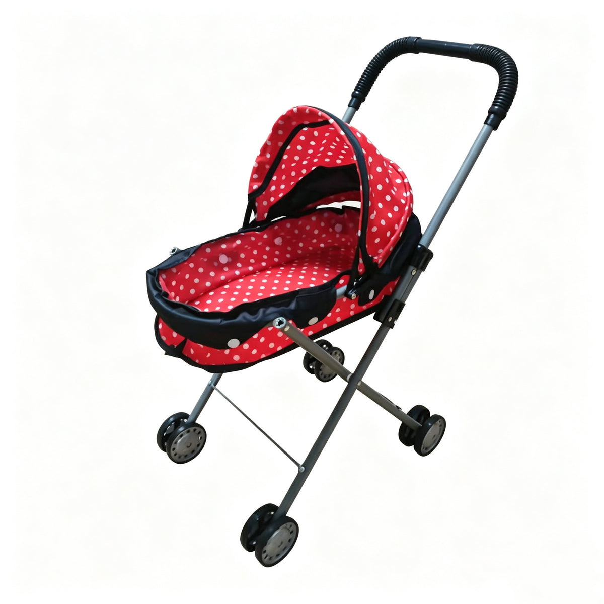 Cochecito de muñecas realista de 4 ruedas, carrito con mango y capota ajustables, cochecito de juguete seguro para niñas de más de 3 años