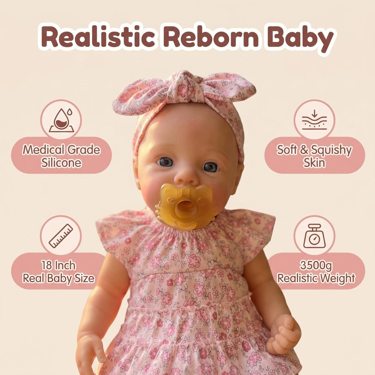 Muñecas bebé Reborn de 18 pulgadas - Recién nacida realista de cuerpo completo de silicona suave - Muñeca adorable y vívida para niños de más de 3 años