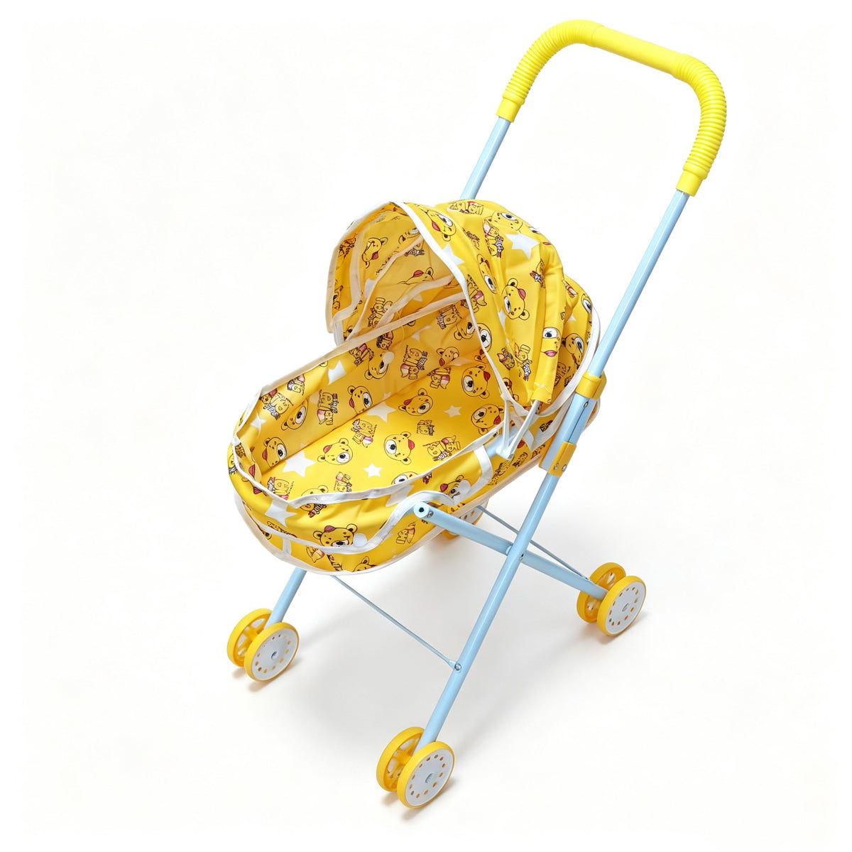 Cochecito de muñecas realista de 4 ruedas, carrito con mango y capota ajustables, cochecito de juguete seguro para niñas de más de 3 años