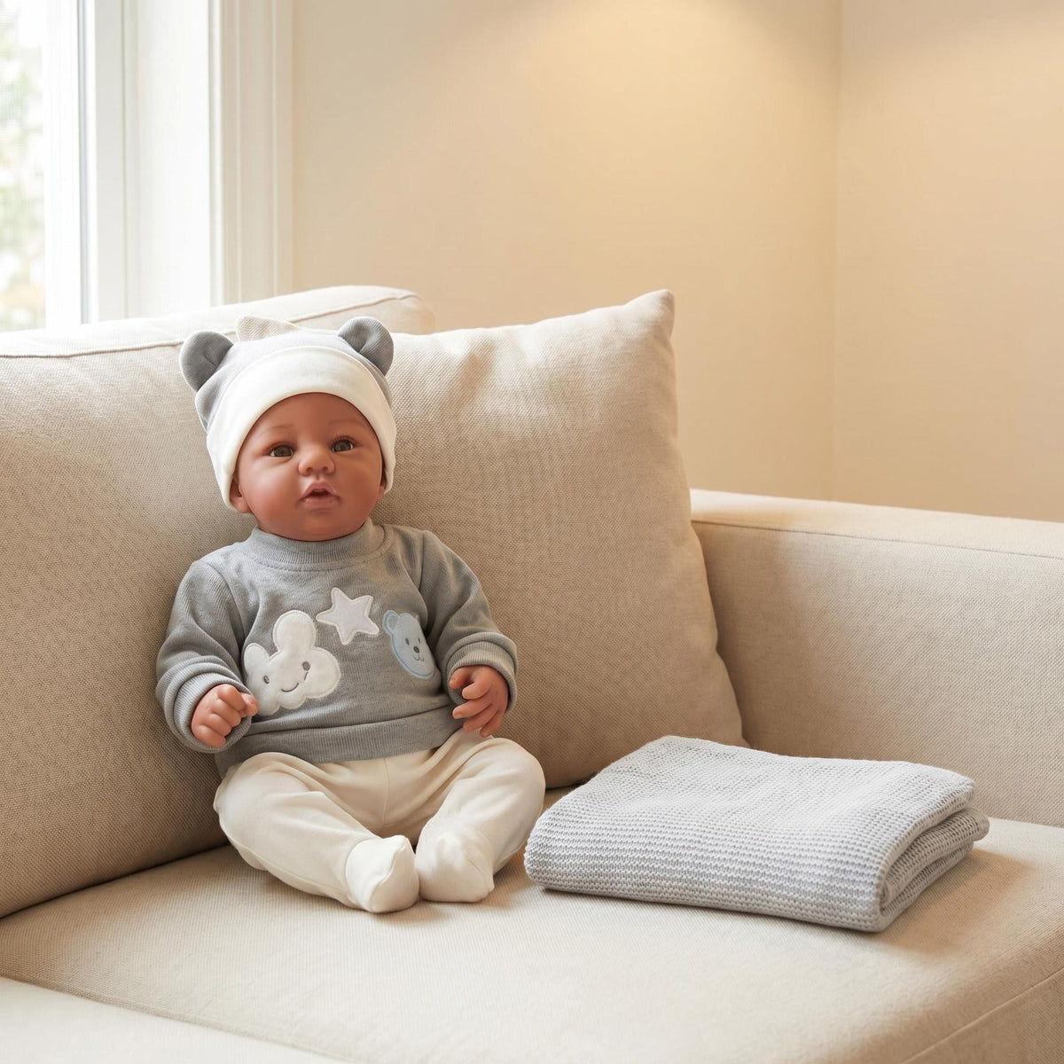 Muñeca Reborn realista de 19 pulgadas, Abigail, tono de piel oscuro, cuerpo de tela suave, tacto tierno, piel pintada en 3D con venas visibles, muñeca coleccionable