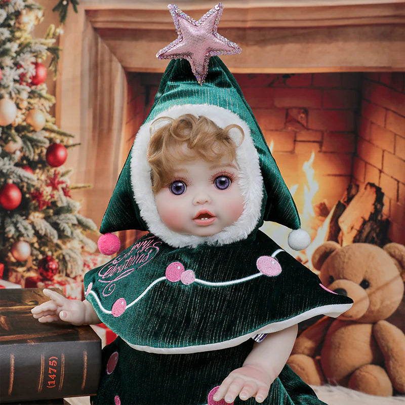 18 Inch/45cm Vinyl Lifelike Reborn Baby Doll in Festive Green Christmas Costume - Reborn Doll Australia