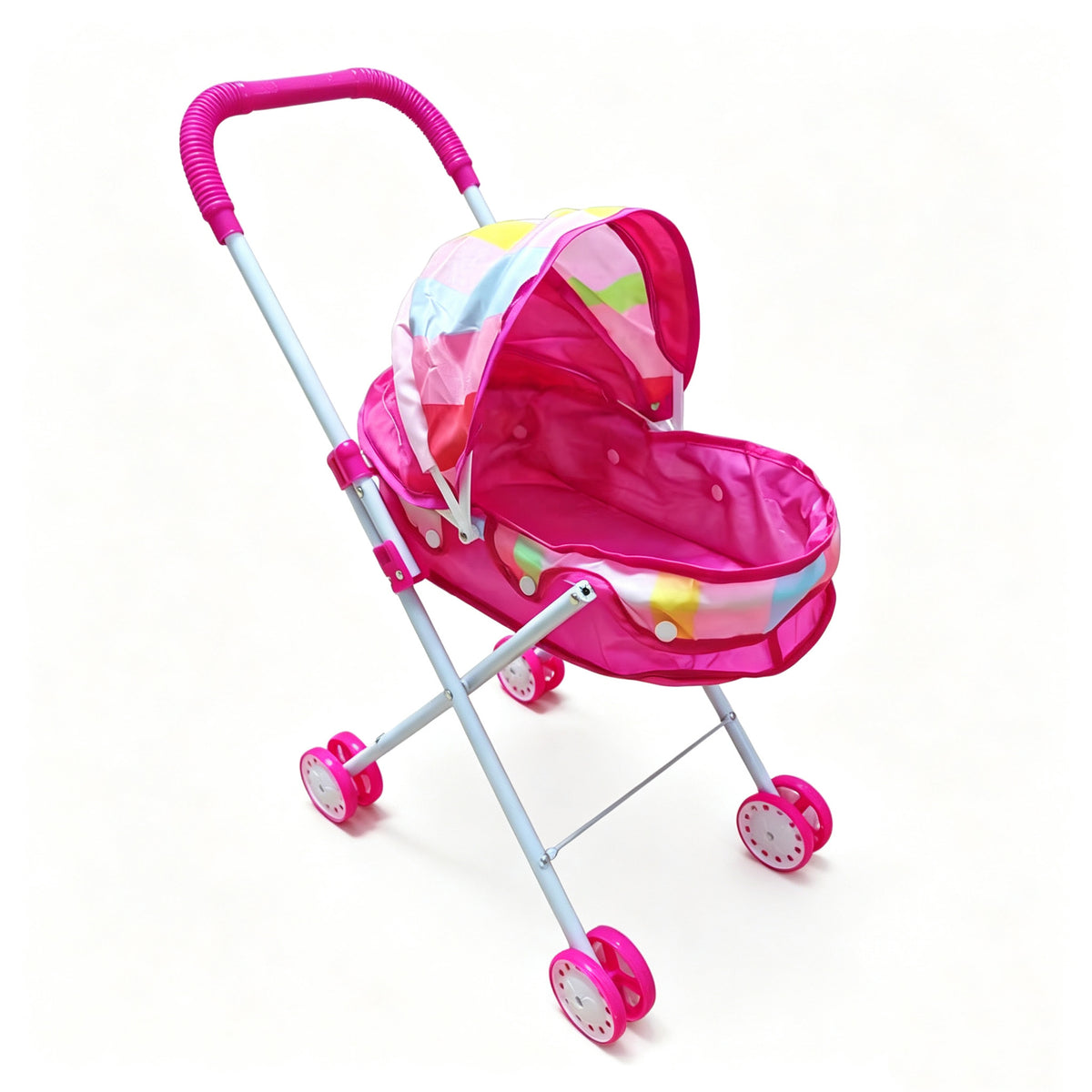 Cochecito de muñecas realista de 4 ruedas, carrito con mango y capota ajustables, cochecito de juguete seguro para niñas de más de 3 años