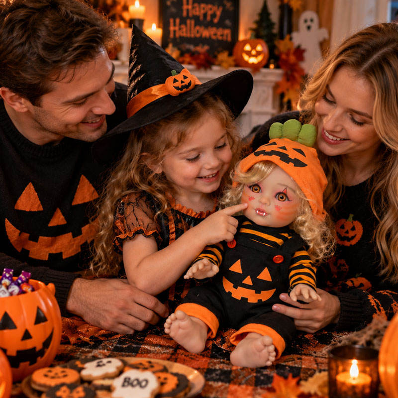 16 Inch Halloween Pumpkin Reborn Doll Blonde Curly Hair Open Eyes Full Vinyl Body Gifts