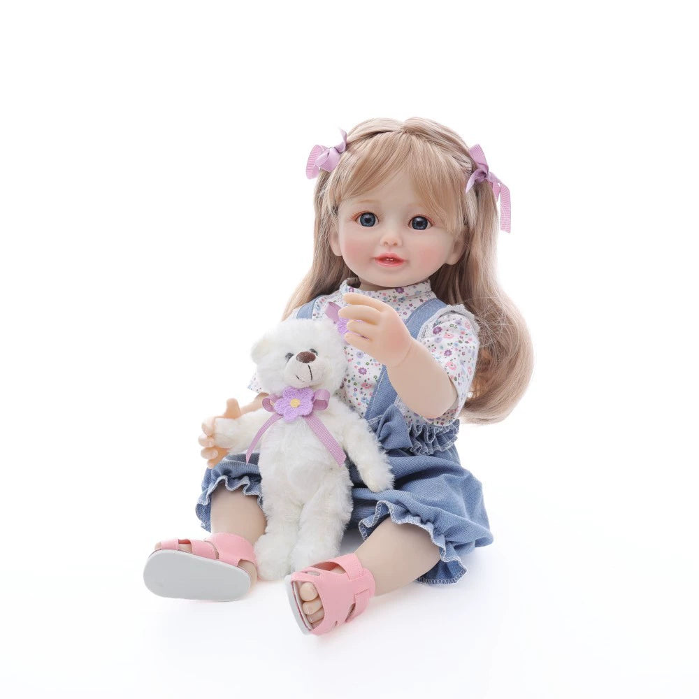 Muñeca Reborn de 22 pulgadas/55 cm, juguete de bebé de simulación, muñeca de vinilo de cuerpo completo, realista, con cabello largo