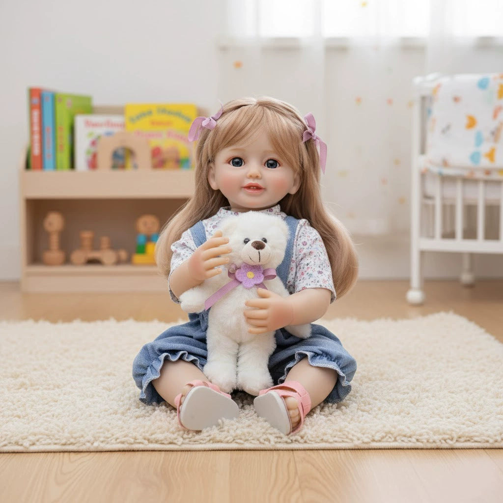 Muñeca Reborn de 22 pulgadas/55 cm, juguete de bebé de simulación, muñeca de vinilo de cuerpo completo, realista, con cabello largo