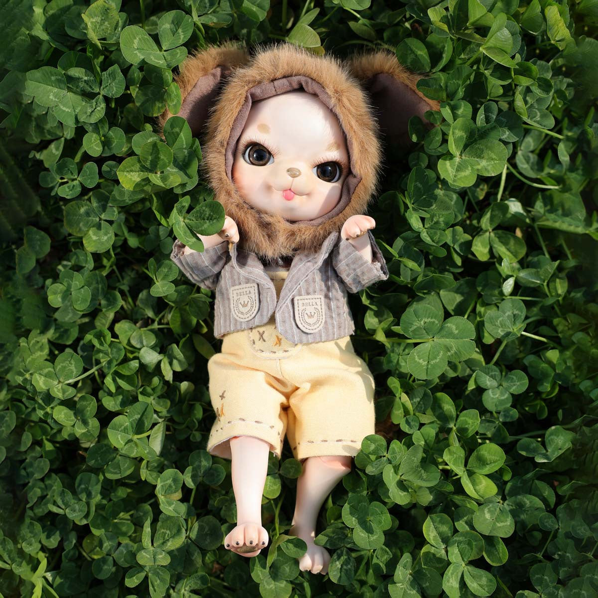 Adorables muñecas bebé de porcelana de 10 pulgadas con vestido de conejo marrón (BJD)