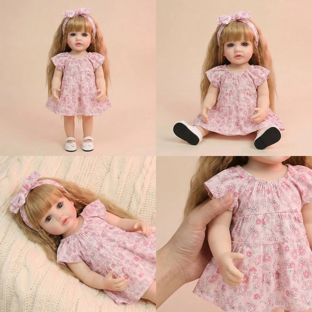 Muñeca reborn de simulación Betty de 22 pulgadas con lazo floral