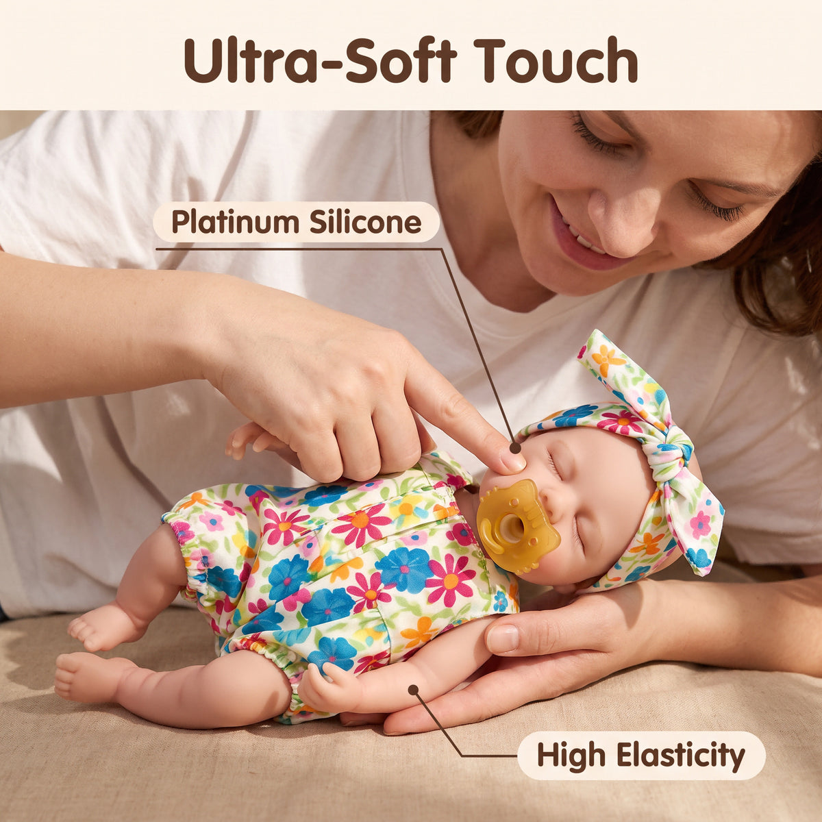 Muñeca Reborn de silicona completa de 8 pulgadas, incluye pelele floral y chupete, mini muñeca de compañía para regalo de cumpleaños y días festivos