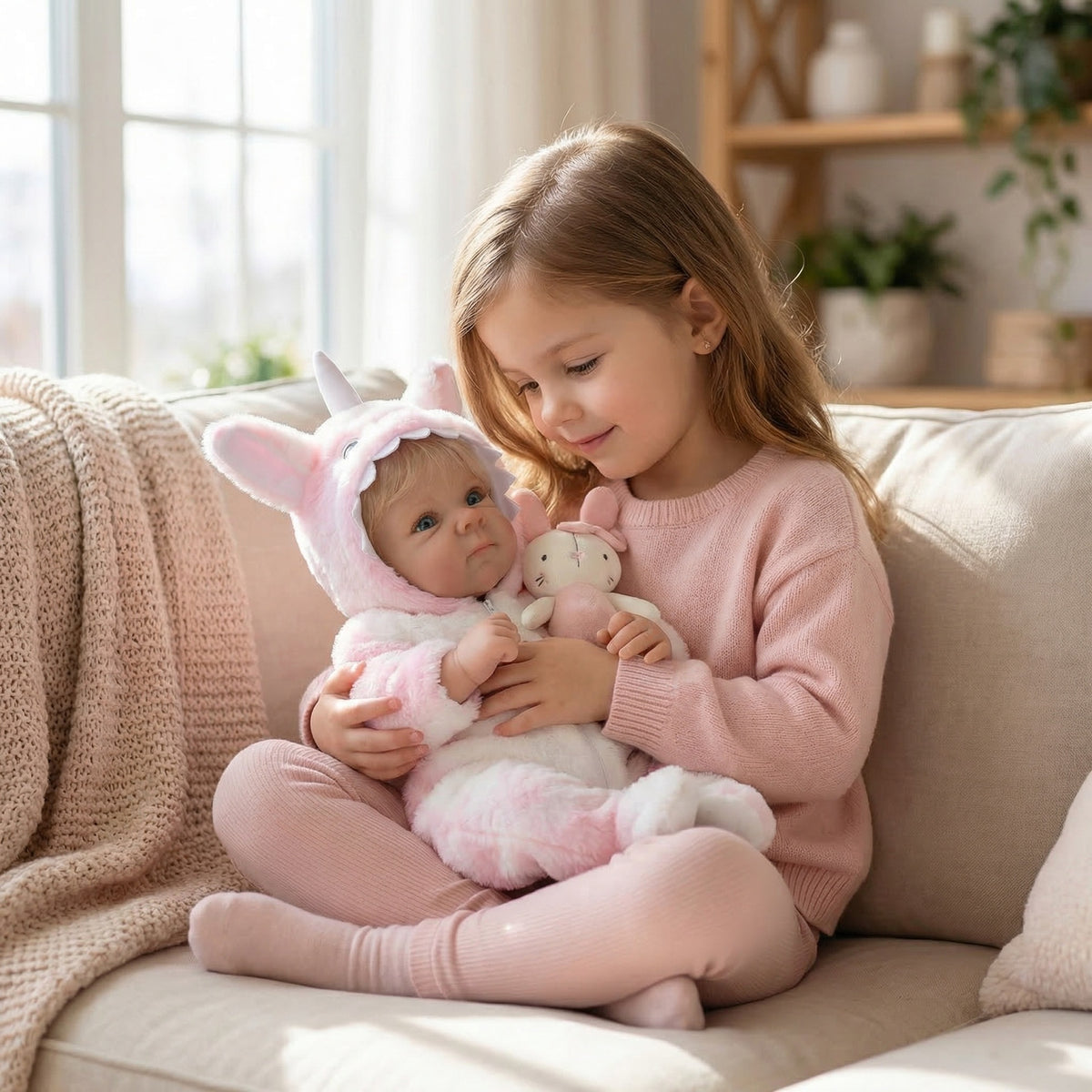 Muñeca de simulación Bettie, unicornio de peluche rosa de 18 pulgadas, muñeca reborn