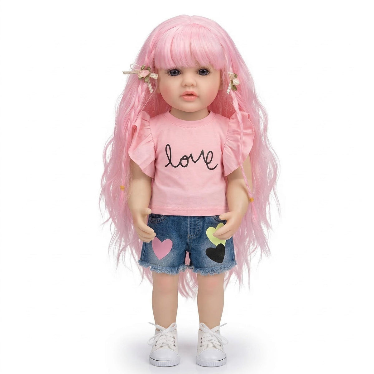 Muñeca de silicona de 22 pulgadas, modelo Betty, reencarnación de muñeca reborn, con pantalones cortos de mezclilla en forma de corazón