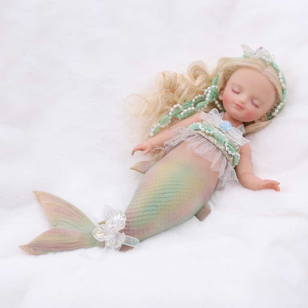 Muñeca bebé sirena de silicona completa de 10 pulgadas, figura de fantasía durmiente, regalo para cumpleaños y ocasiones festivas