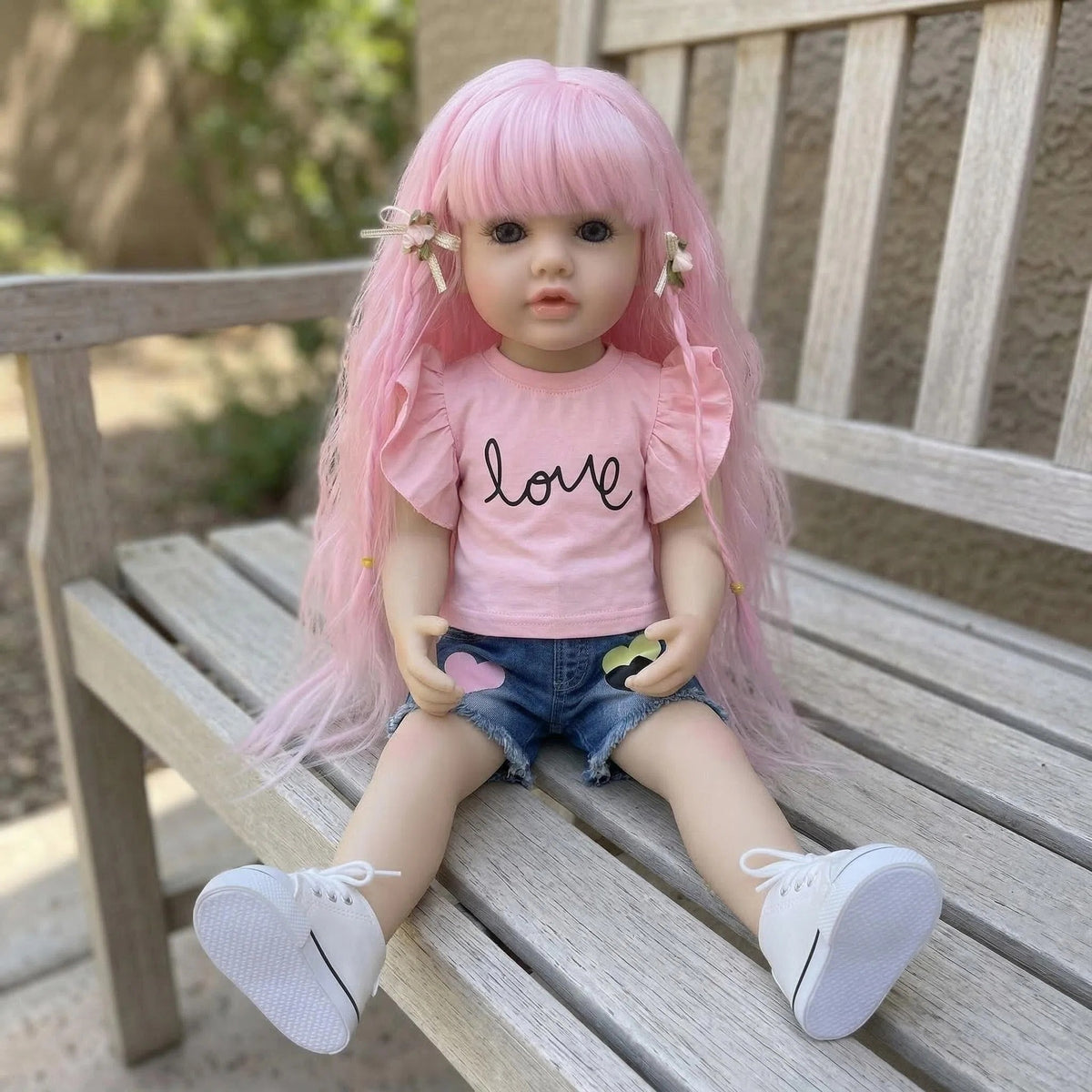 Muñeca de silicona de 22 pulgadas, modelo Betty, reencarnación de muñeca reborn, con pantalones cortos de mezclilla en forma de corazón
