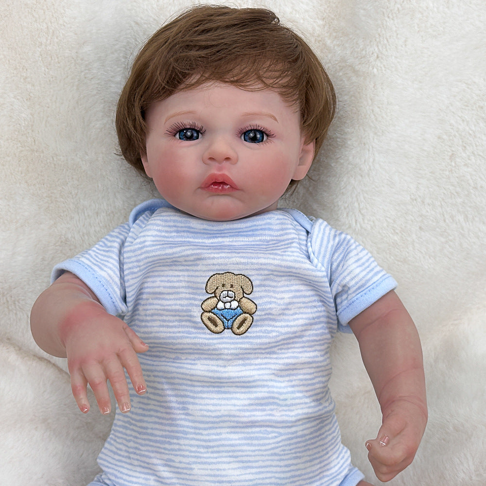 Muñeca bebé realista de vinilo de 18 pulgadas, conjunto con estampado de osito, recuerdo clásico para cumpleaños y temporadas de compras navideñas