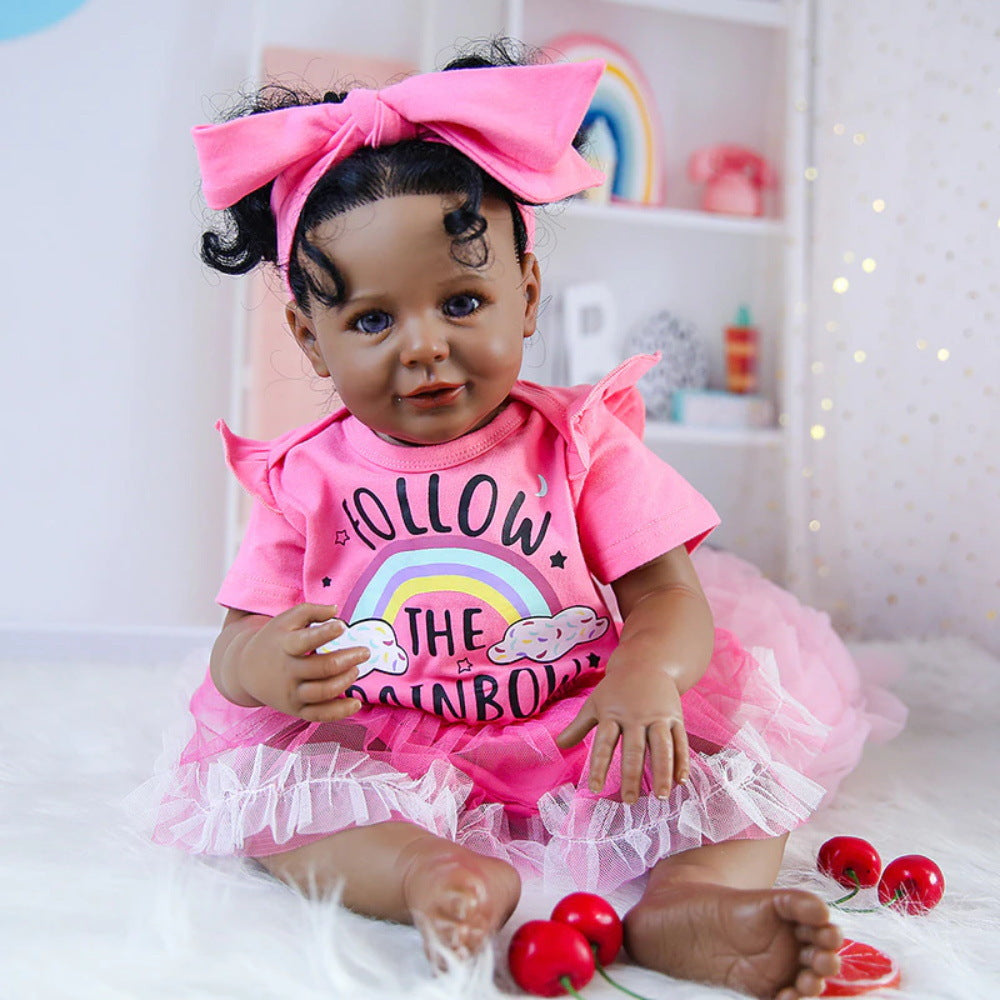 Muñeca de 24 pulgadas con cuerpo de tela, juguete de simulación de bebé renacido para regalo de niños africanos, juguete de compañía