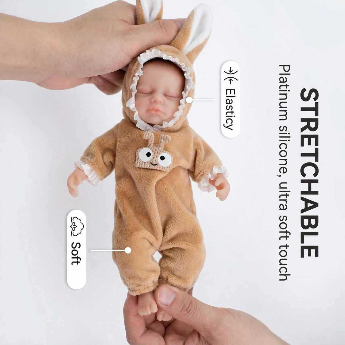 Muñeca Reborn de silicona de 15 cm con orejas de caracol pequeño