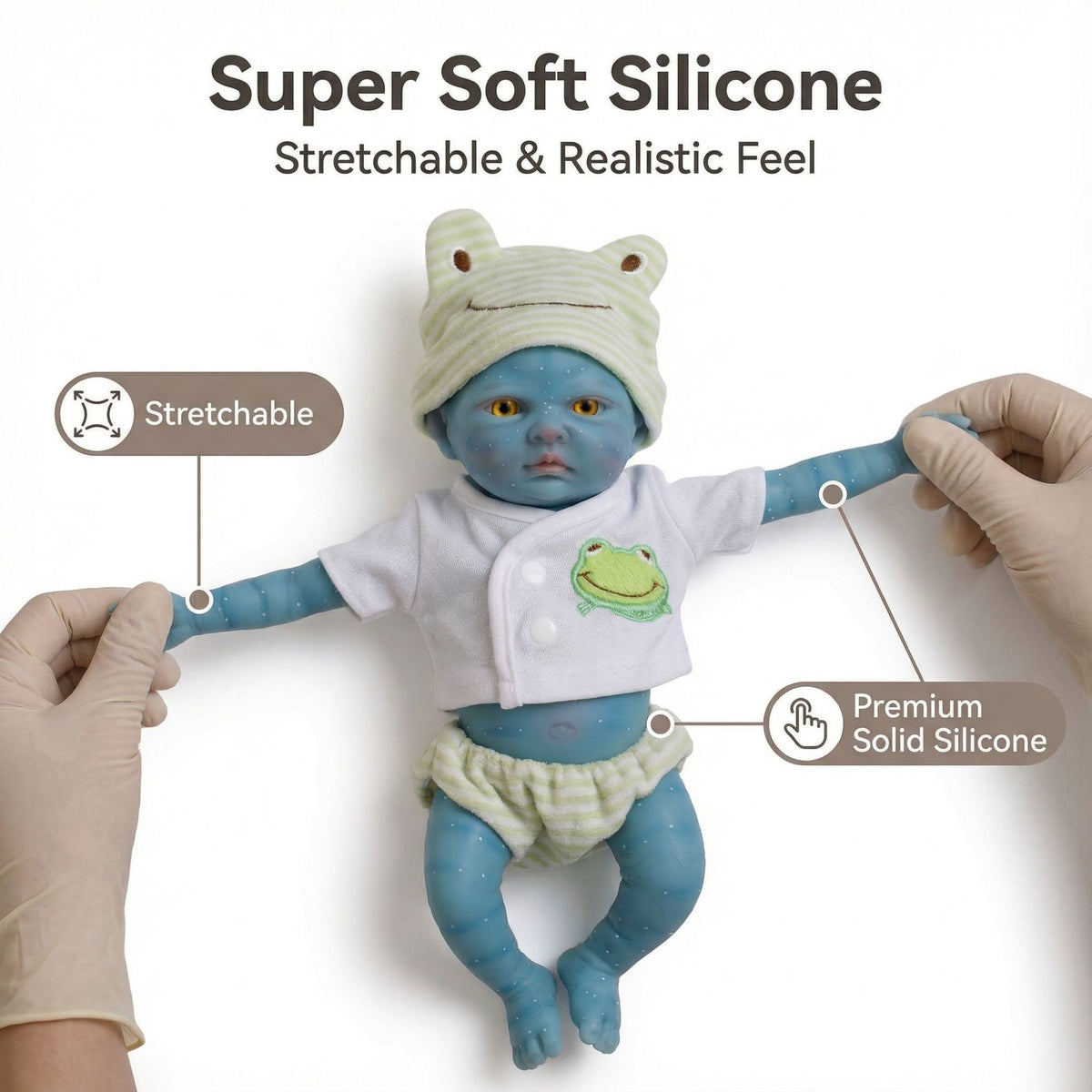 Muñeca de silicona sólida de 12 pulgadas con forma de rana a rayas verdes, avatar de hada, para regalo de Navidad de niños