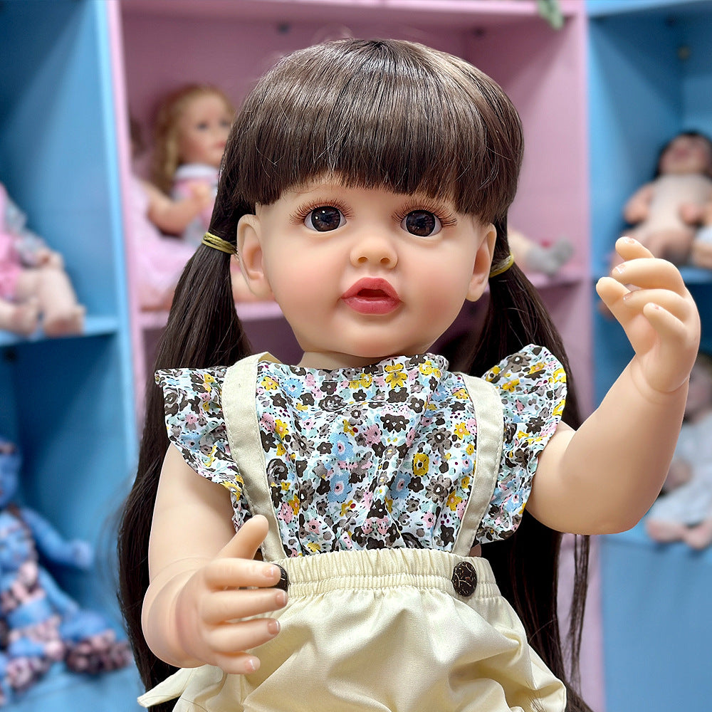 Muñeca coleccionable de vinilo de 22 pulgadas con aspecto realista, peinado de dos coletas, juguete de compañía para niños y coleccionistas adultos de todas las edades