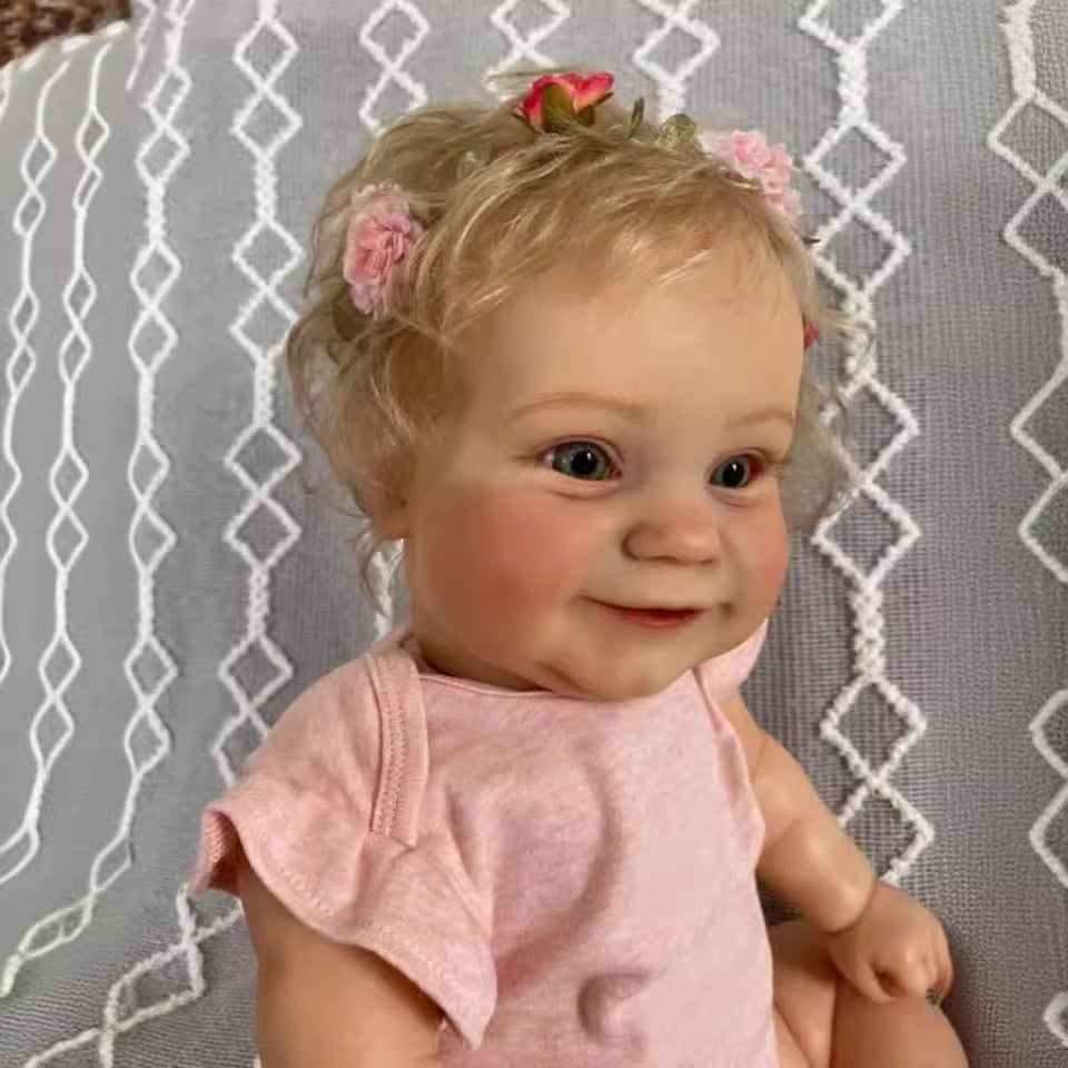 Muñeca Reborn de 50 cm con cuerpo de tela, niña linda con cabello rubio injertado, muñeca de cuerpo suave para regalo