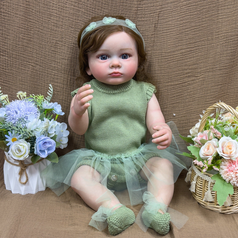 Muñeca Reborn realista de vinilo completo de 22 pulgadas, delicada ropa con borde de encaje, recuerdo preciado para cumpleaños y temporadas festivas