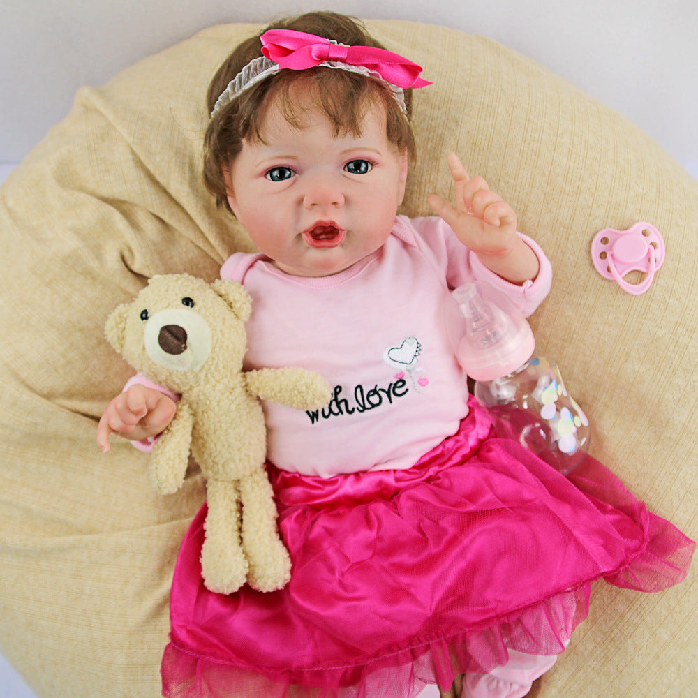Muñeca bebé Reborn de 22 pulgadas con cuerpo de tela y ojos abiertos, adorable conjunto de peluche con temática de panda, ideal para cumpleaños y festividades