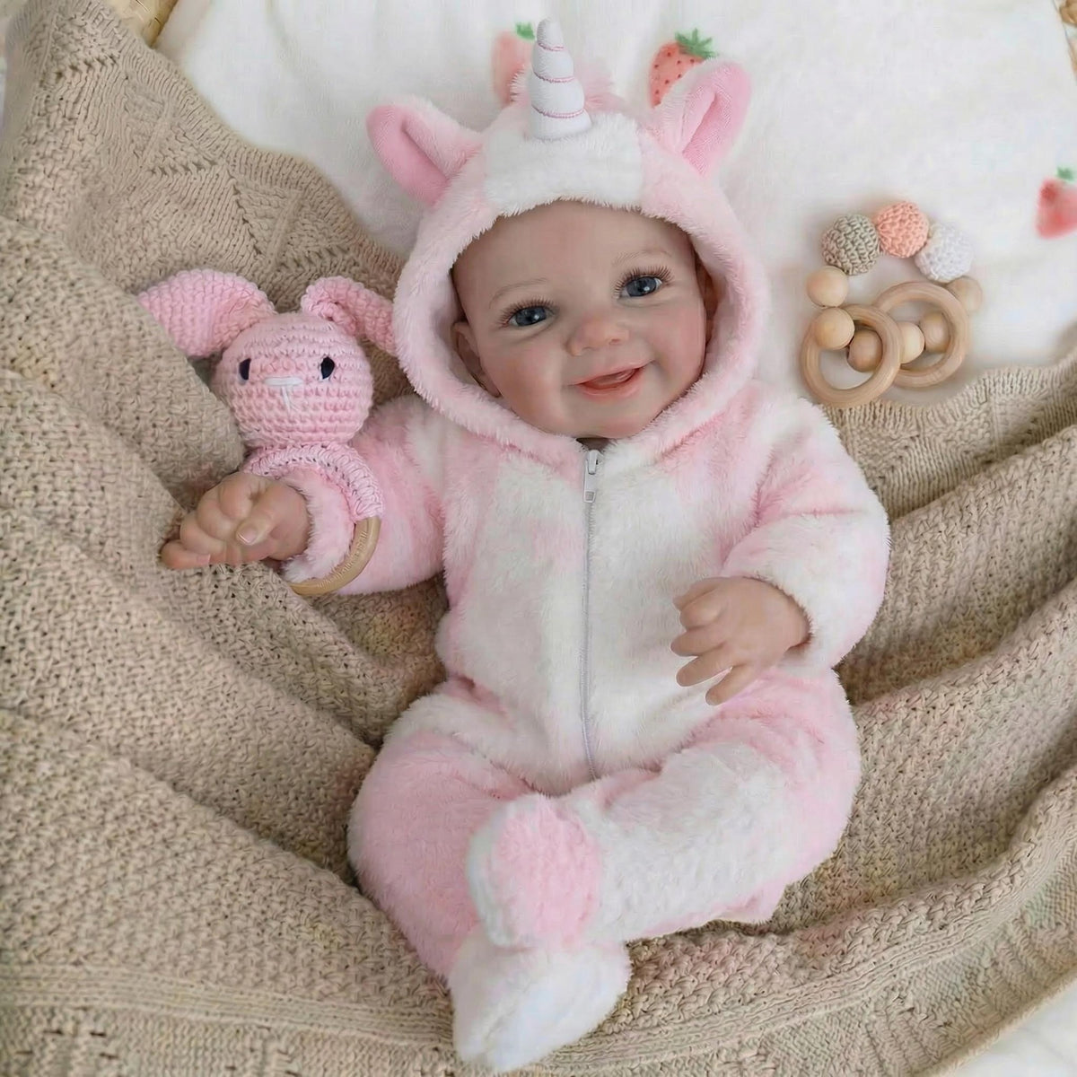 Muñeca reborn Vivienne de vinilo completo, 19 pulgadas, unicornio rosa