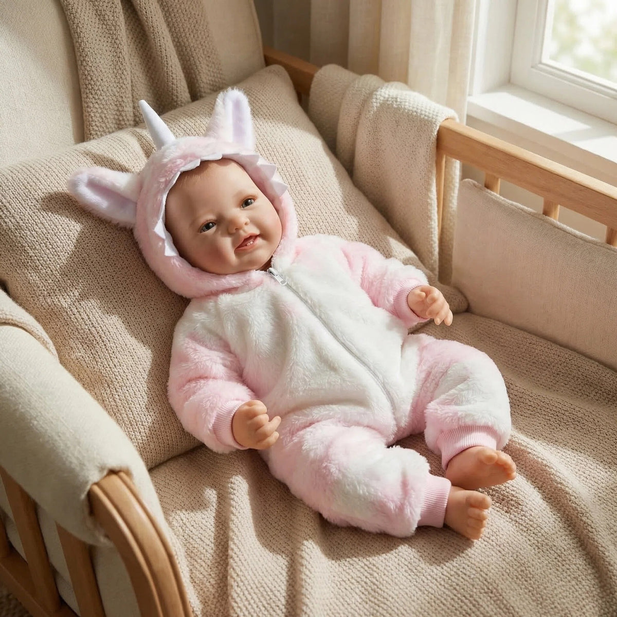 Muñeca Reborn Ha Yi de una pieza, de felpa rosa, de 17 pulgadas
