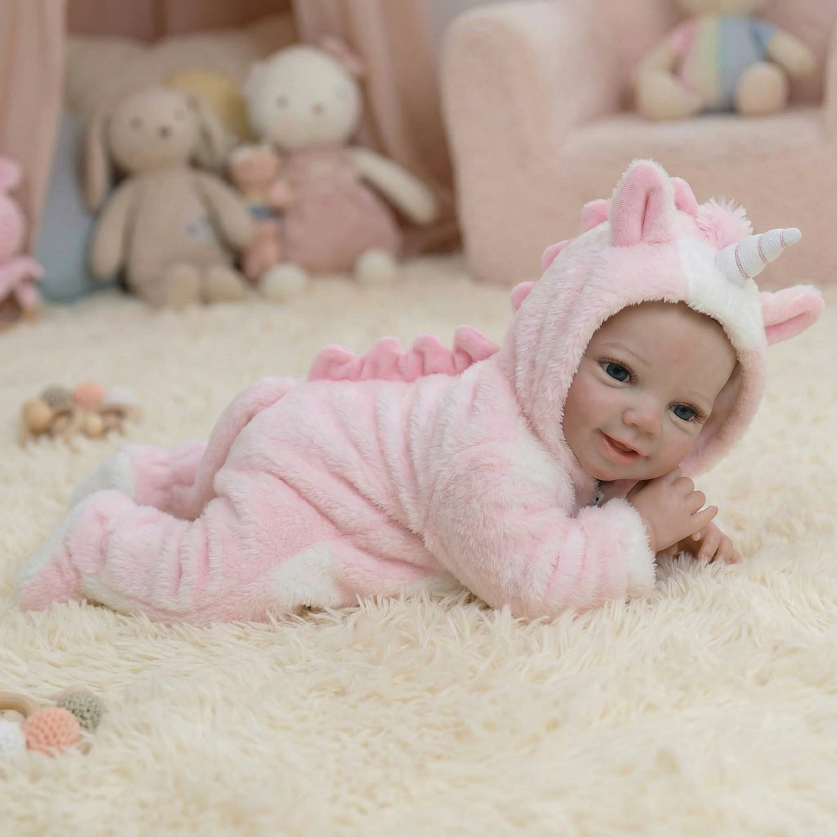 Muñeca reborn Vivienne de vinilo completo, 19 pulgadas, unicornio rosa