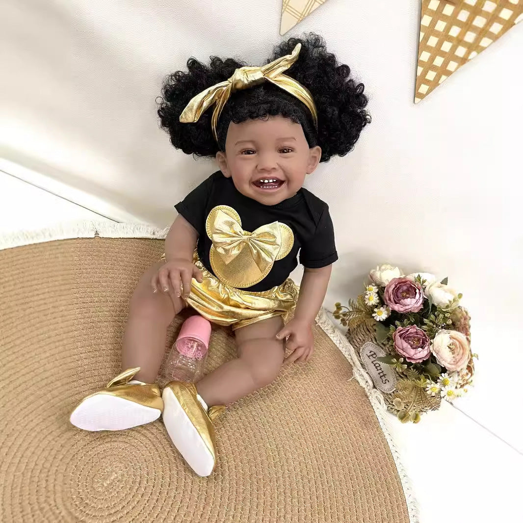 Muñeca Reborn de 23 pulgadas, hecha a mano, cuerpo de tela suave, piel 3D realista, simulación de bebé recién nacido, juguete para niñas y niños