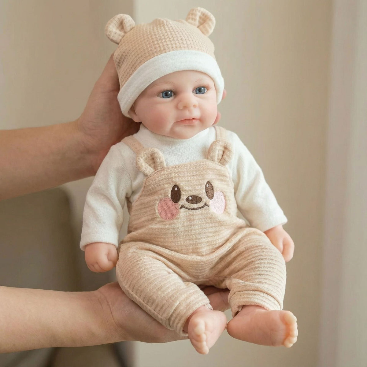 Muñeca reborn de silicona sólida de 12 pulgadas con oso de peluche de color claro y peto