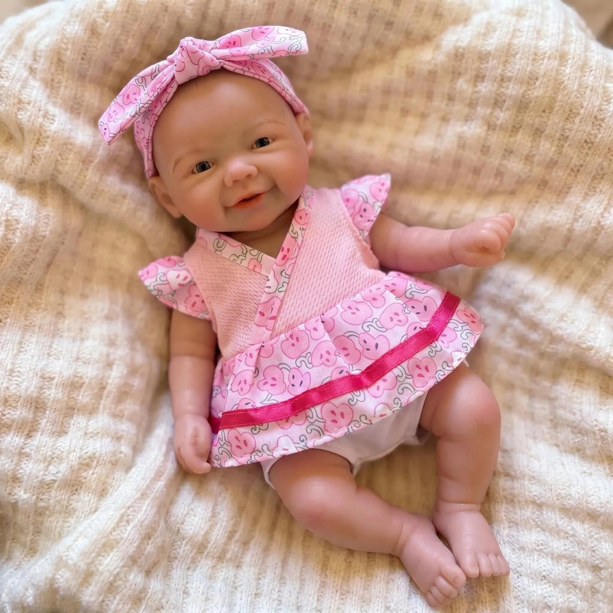 Muñeca reborn de cuerpo completo de silicona sólida con top rosa de manga de encaje de 8 pulgadas, regalo de Navidad para niños