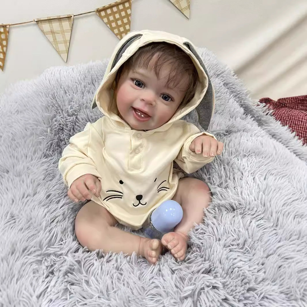 Muñeca bebé Reborn de 23 pulgadas de aspecto real con cuerpo de tela, piel 3D realista, muñeca hecha a mano estilo recién nacido para niñas