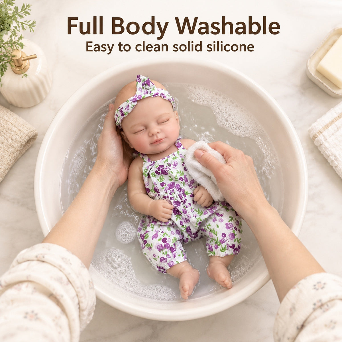 Reborn Baby Doll Girl Solid Silicone 13 Inches with smile Mouth Realistic Doll and Similar to a Real Baby Children's Toy