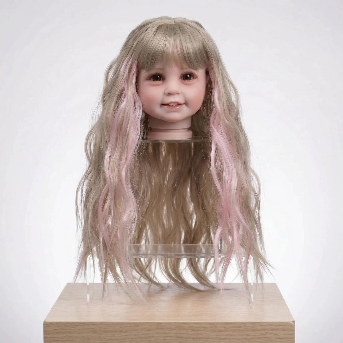 Pelucas de repuesto para muñecas reborn, cabello largo liso o rizado con flequillo, varios colores (rosa, rubio, arcoíris), pelucas trenzadas para muñecas de 20-22 pulgadas