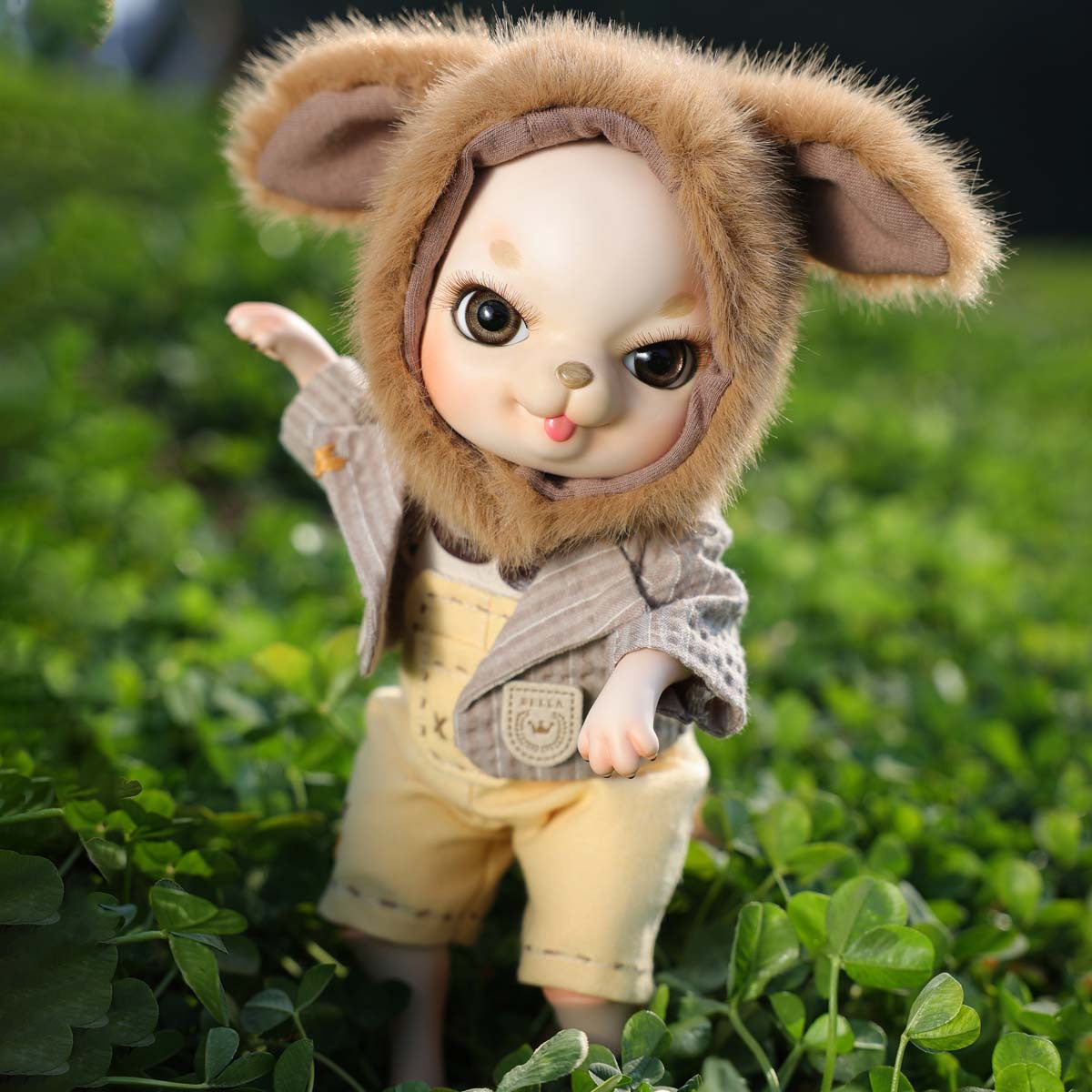 Adorables muñecas bebé de porcelana de 10 pulgadas con vestido de conejo marrón (BJD)