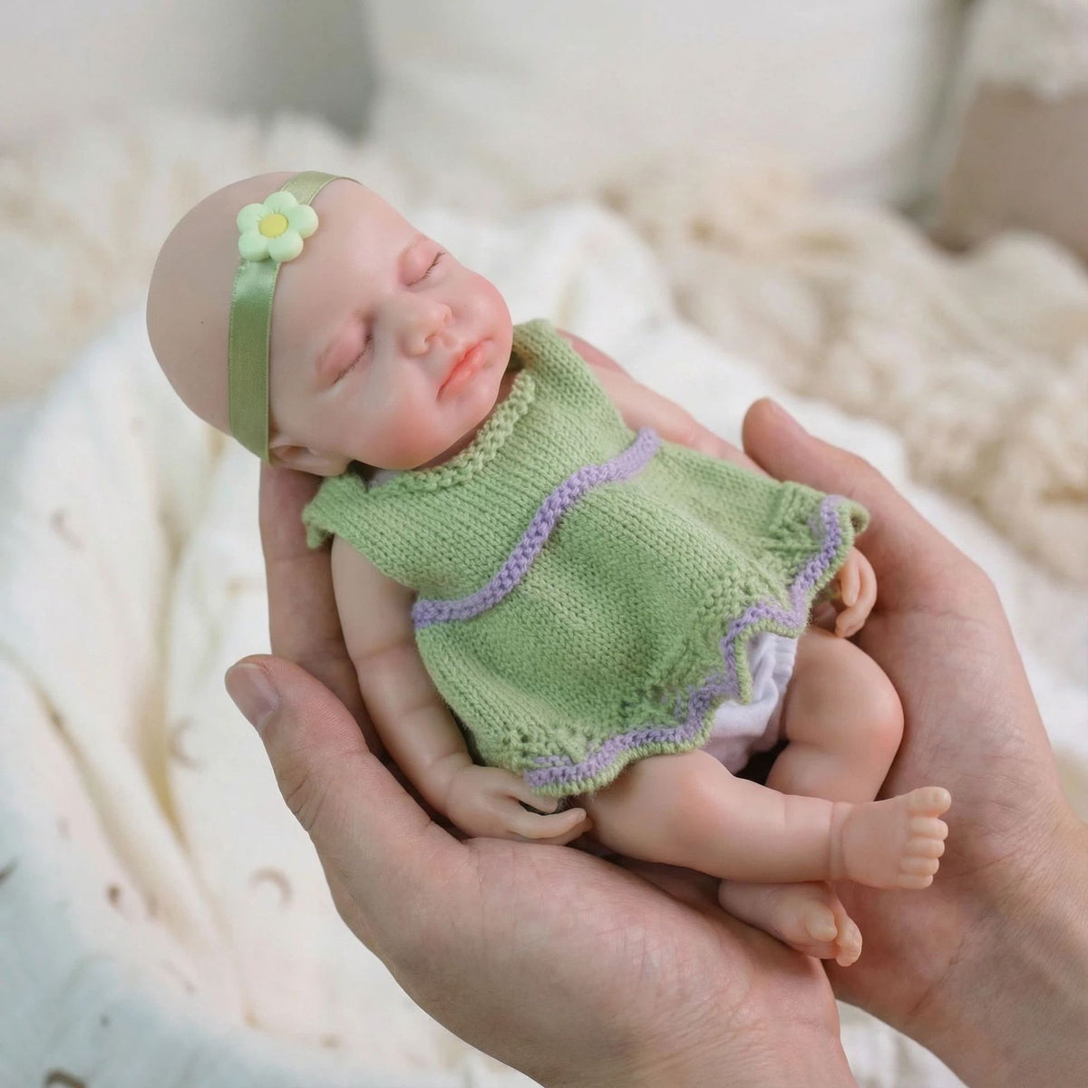 Muñeca reborn de silicona sólida LOULOU de 12 pulgadas con vestido de pelo verde, regalo de Navidad para niños