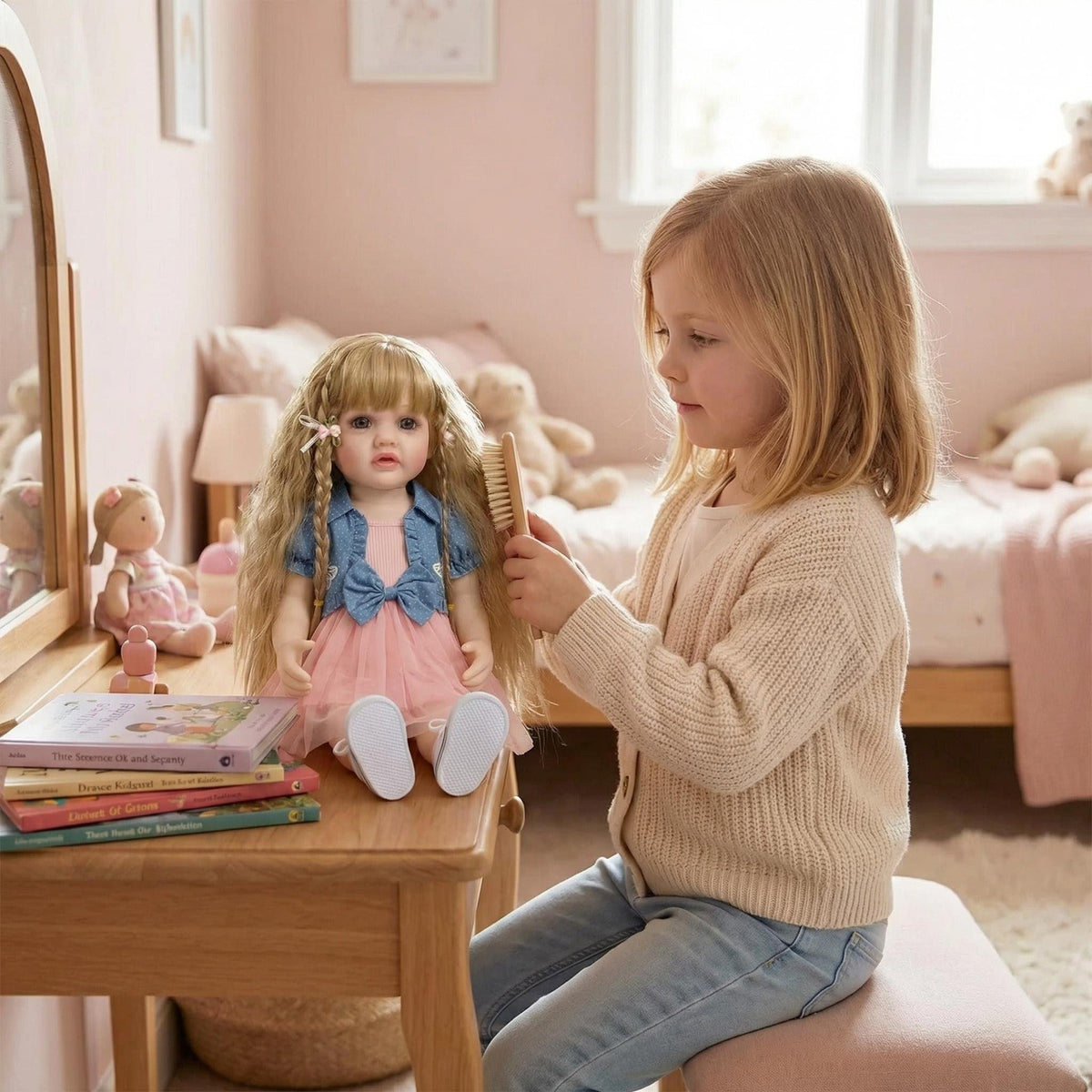Muñeca Reborn de 55 cm (22 pulgadas), realista, de vinilo suave, bebé niña, Betty, princesa de pelo largo, regalo de Navidad para niños