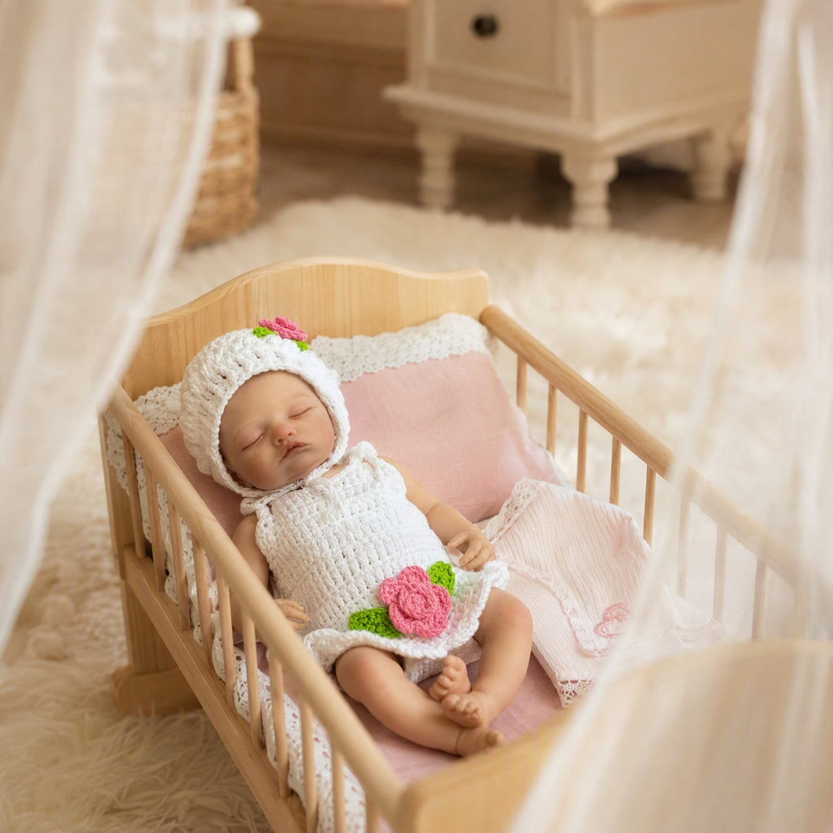 13 inch solid silicone doll white sweater simulation doll as a gift for children and as a collectible