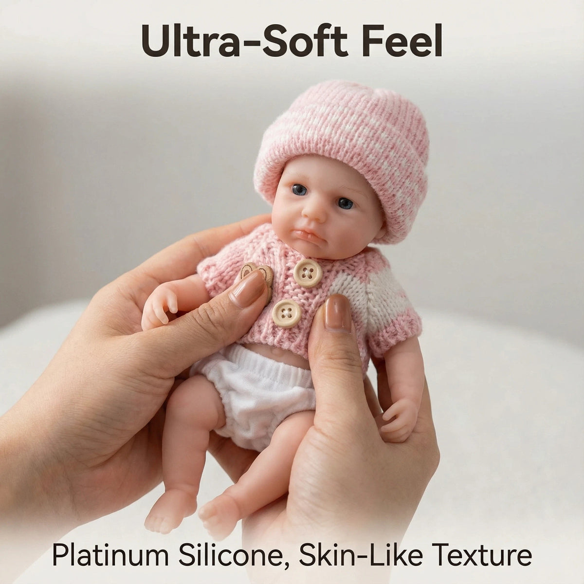 Muñeca Reborn de 8 pulgadas, cuerpo completo de silicona, con suéter rosa y manga corta