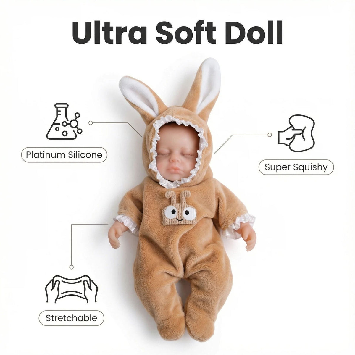 Muñeca Reborn de silicona de 15 cm con orejas de caracol pequeño