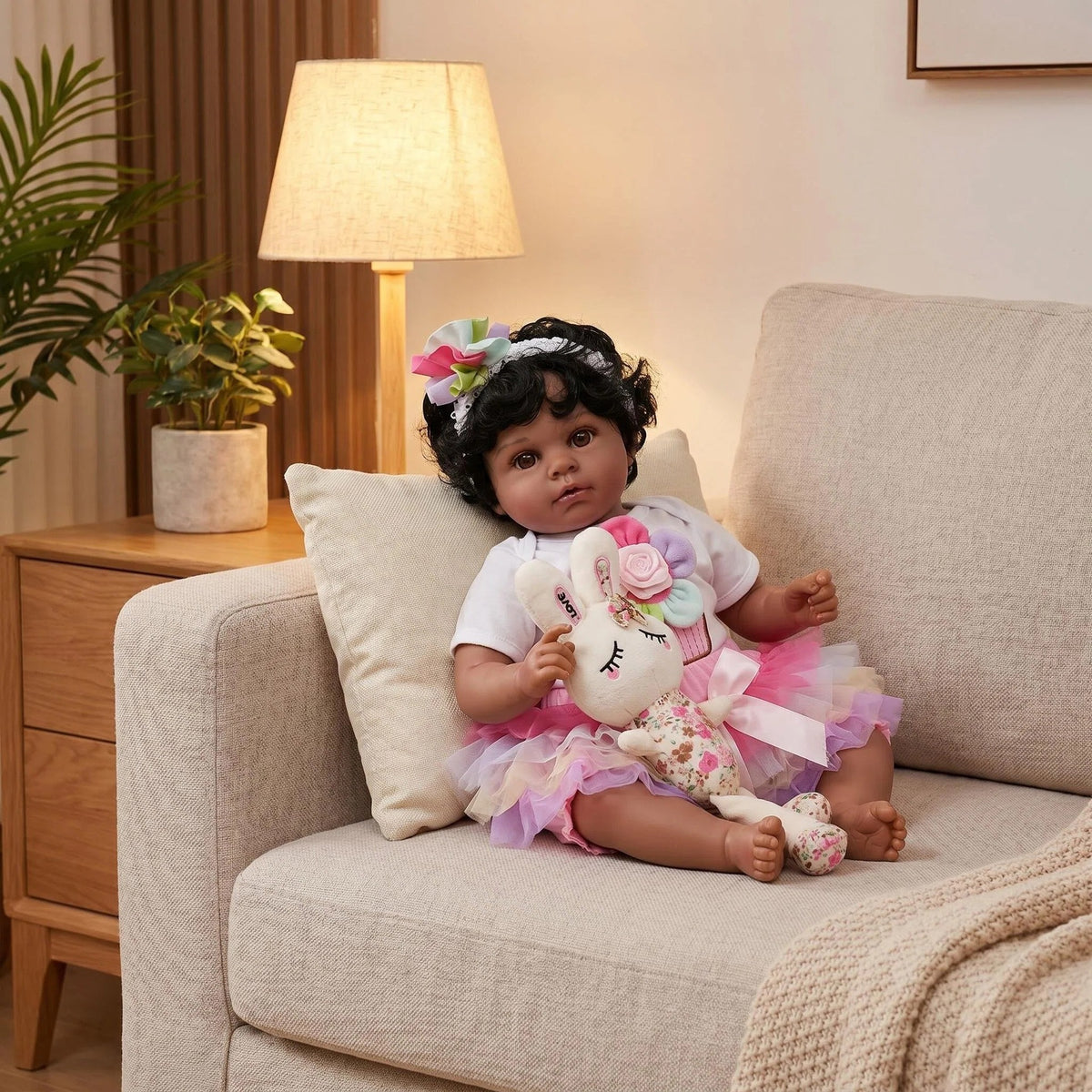 Muñeca de 22 pulgadas con cuerpo de tela, conjunto de vestido de tul arcoíris, muñeca de compañía terapéutica emocional, regalo sorpresa único para fiestas de cumpleaños y festivales occidentales