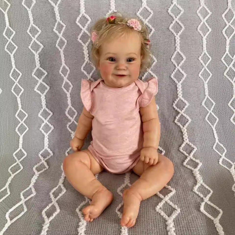 Muñeca Reborn de 50 cm con cuerpo de tela, niña linda con cabello rubio injertado, muñeca de cuerpo suave para regalo