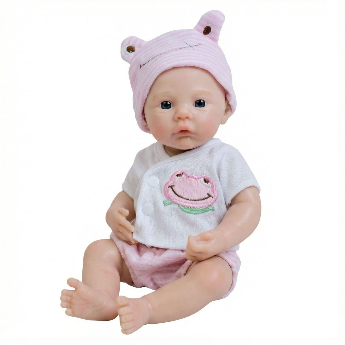 Muñeca reborn de silicona sólida de 12 pulgadas con gorro de rana rosa para regalo de Navidad infantil
