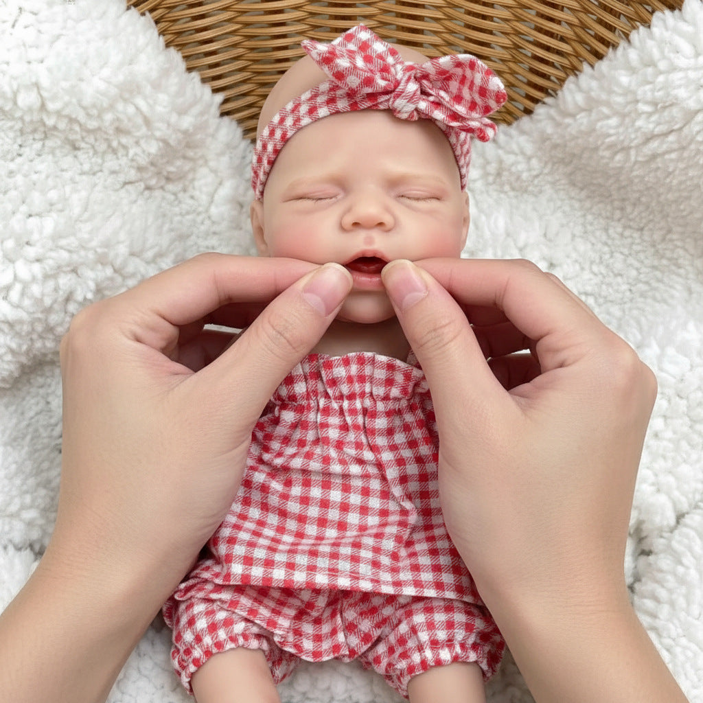 Muñeca Reborn de silicona sólida de 12 pulgadas, muñeca de juguete de simulación pascale con cuadrícula rosa