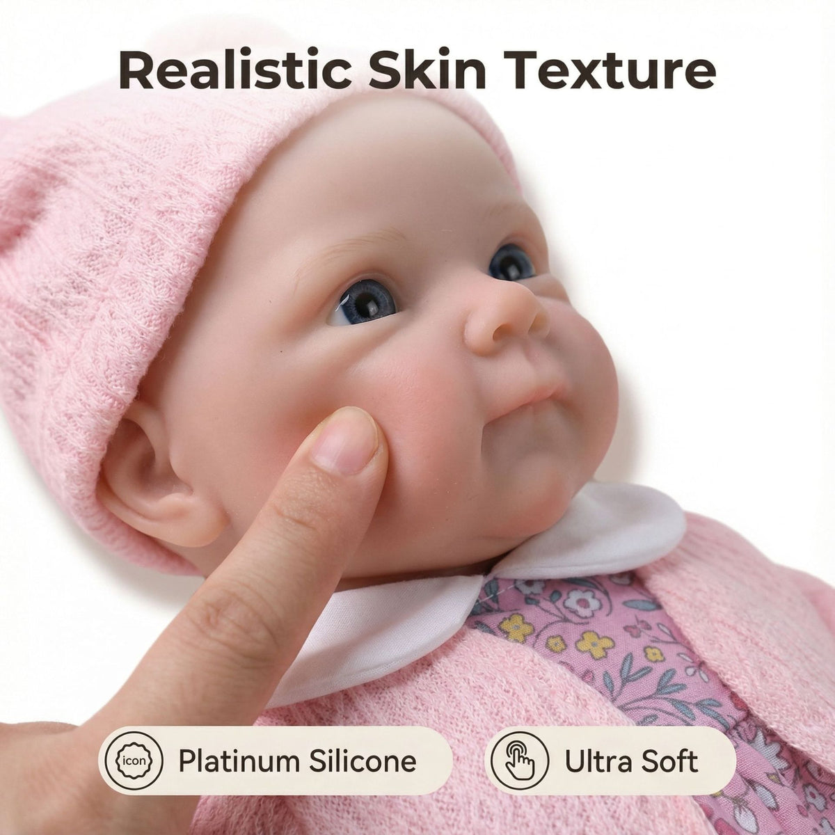 Muñeca reborn de silicona de 12 pulgadas con chaqueta rosa y estampado floral pequeño
