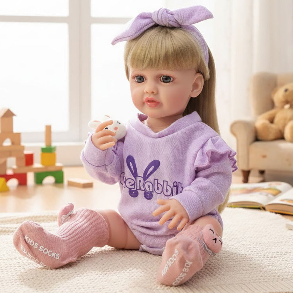 Muñeca Reborn de cuerpo completo de plástico de 22 pulgadas, juguete de simulación de bebé niña que ríe y llora, con diálogo en ruso, inglés y español