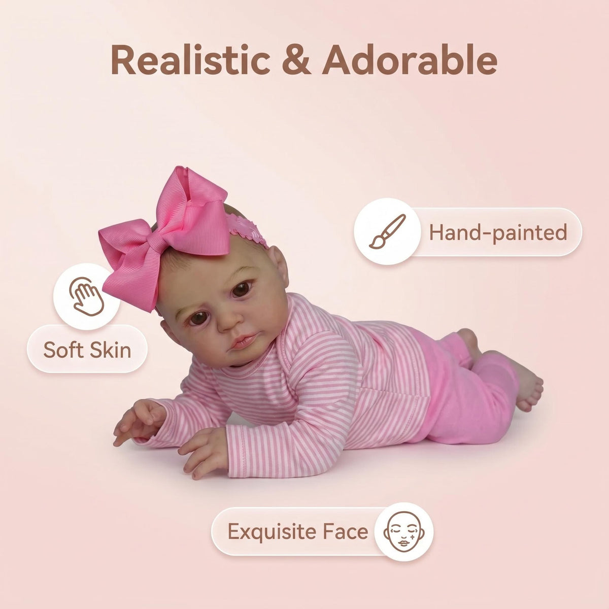 Muñeca Reborn realista de 18 pulgadas con cuerpo de tela, rostro pintado a mano de forma exquisita para exhibición en guardería y juego de simulación